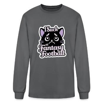 Cute Cat I Suck At Fantasy Football Shirt - Men's Long Sleeve T-Shirt - charcoal - Front