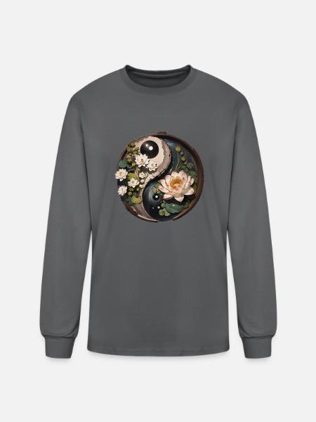 Lotus Flower Pond Yang - Men's Long Sleeve T-Shirt - charcoal