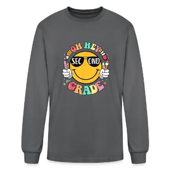 Oh Hey 2nd Grade Cute Groovy Students Kids Back To - Men's Long Sleeve T-Shirt - charcoal - Front