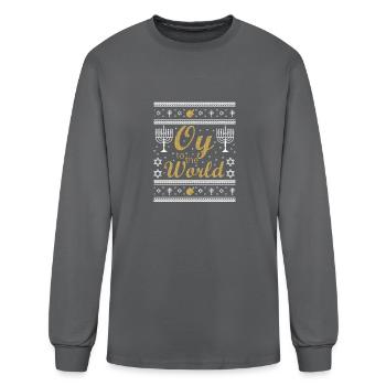 Deck The Halls With Matzo Balls Ugly Hanukkah - Men's Long Sleeve T-Shirt - charcoal - Front
