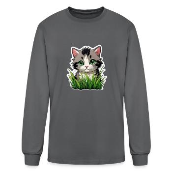 Cat in a Grass - Men's Long Sleeve T-Shirt - charcoal - Front