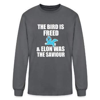 funny the bird is freed and elon was the saviour - Men's Long Sleeve T-Shirt - charcoal - Front