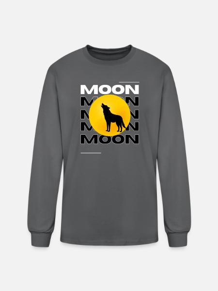 Howling Wolf Full Moon Graphic - Men's Long Sleeve T-Shirt - charcoal
