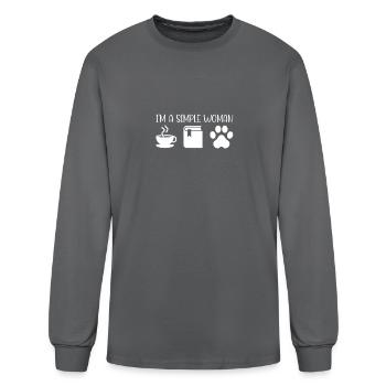 Im a Simple Woman Coffee Book Pet - Men's Long Sleeve T-Shirt - charcoal - Front