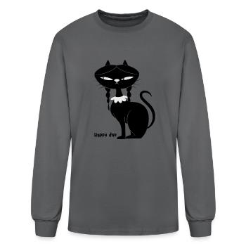 black cat with hair - Men's Long Sleeve T-Shirt - charcoal - Front