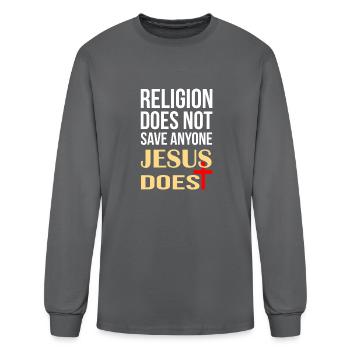 Religion does not save anyone Jesus does - Men's Long Sleeve T-Shirt - charcoal - Front