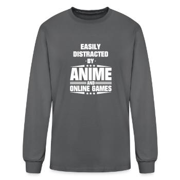 Easily Distracted By Anime And Online Games - Men's Long Sleeve T-Shirt - charcoal - Front