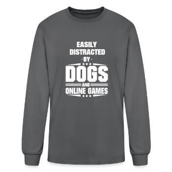 Easily Distracted By Dogs And Online Games - Men's Long Sleeve T-Shirt - charcoal - Front