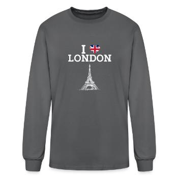 I Love London Eiffel Tower Cool Paris France Tower - Men's Long Sleeve T-Shirt - charcoal - Front