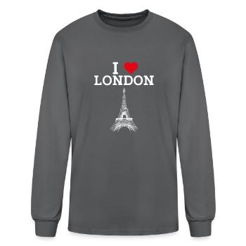 I Love London Eiffel Tower France Lover Paris Flag - Men's Long Sleeve T-Shirt - charcoal - Front