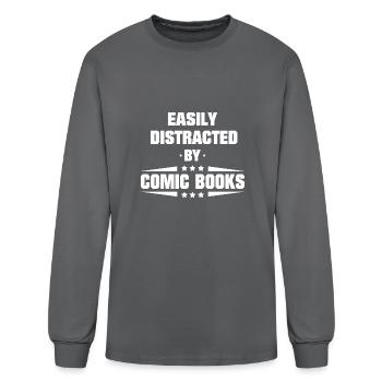 Easily Distracted By Comic Books - Men's Long Sleeve T-Shirt - charcoal - Front