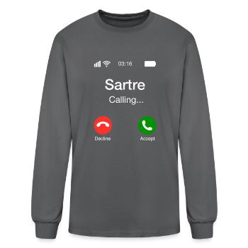 Sartre Calling Funny Philosophy Phone - Men's Long Sleeve T-Shirt - charcoal - Front