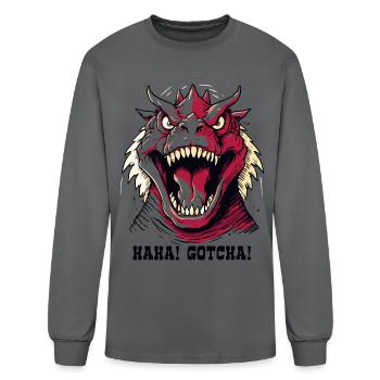 Haha Gotcha! Angry Funny Dragon - Men's Long Sleeve T-Shirt - charcoal - Front