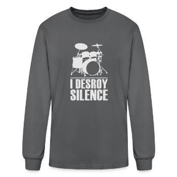 I Destroy Silence Funny Drummer Art For Men Women - Men's Long Sleeve T-Shirt - charcoal - Front