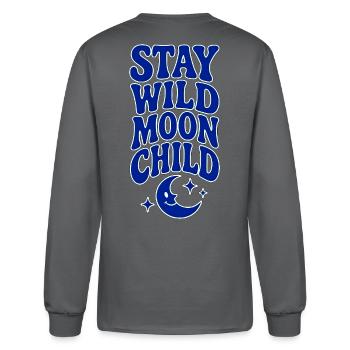 Retro Celestial Moon Child Blue Typography - Men's Long Sleeve T-Shirt - charcoal - Back