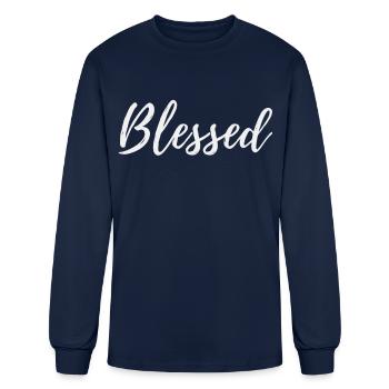 Bienheureux chrétien fidèle religieux Reconnaissant - T-shirt à manches longues Homme - marine - Devant