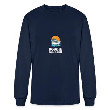 Boobie Bouncer Funny Motorboating Quote Pontoon - Men's Long Sleeve T-Shirt - navy - Front
