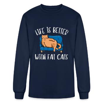 Fat Cat Obesity - Men's Long Sleeve T-Shirt - navy - Front