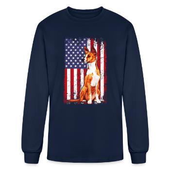 basenji american flag, basenji - Men's Long Sleeve T-Shirt - navy - Front