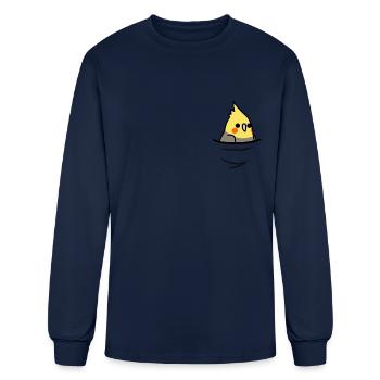 Too Many Birds! Pocket Yellow-Headed Cockatiel - Men's Long Sleeve T-Shirt - navy - Front