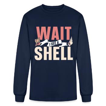 Attendre que je voie un coquillage Ramasser des coquillages Coquillages Coquillages - T-shirt à manches longues Homme - marine - Devant