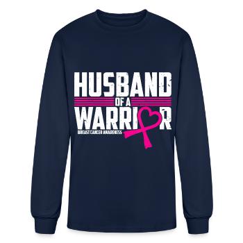Breast Cancer Awareness Husband of Warrior Pink - Men's Long Sleeve T-Shirt - navy - Front