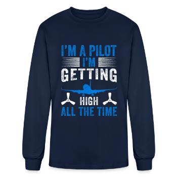 I M A PILOT I´M GETTING HIGH ALL THE TIME - Men's Long Sleeve T-Shirt - navy - Front