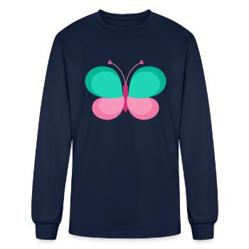 Turquoise And Pink Butterfly - Men's Long Sleeve T-Shirt - navy - Front