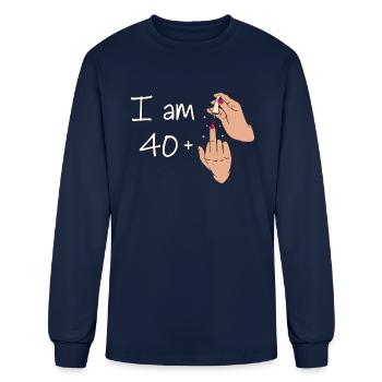 I Am 40 + 1 Middle Finger Shirt I Am 40 Plus, - Men's Long Sleeve T-Shirt - navy - Front