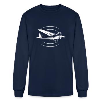 Retro Propeller Plane Line Art - Men's Long Sleeve T-Shirt - navy - Front