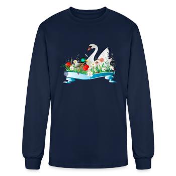 Swan and duck in a lake with a vernal shore - Men's Long Sleeve T-Shirt - navy - Front