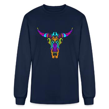 Stylized Cow Longhorn Skull Painting Day Of The - Men's Long Sleeve T-Shirt - navy - Front