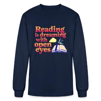 Reading Is Dreaming With Open Eyes Retro Open Book - Men's Long Sleeve T-Shirt - navy - Front