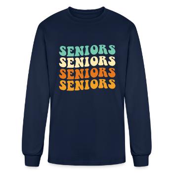 Funny Senior High School Graduation Groovy Senior - Men's Long Sleeve T-Shirt - navy - Front