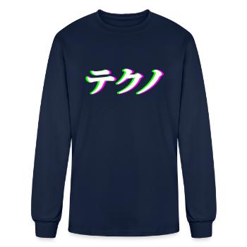 TECHNO Japanese Letters - Men's Long Sleeve T-Shirt - navy - Front