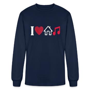 I Love Music House Turntable DJ EDM Dance Club - Men's Long Sleeve T-Shirt - navy - Front