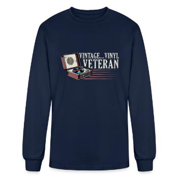 Funny Vinyl Record Phonograph Vinyl Veteran - Men's Long Sleeve T-Shirt - navy - Front