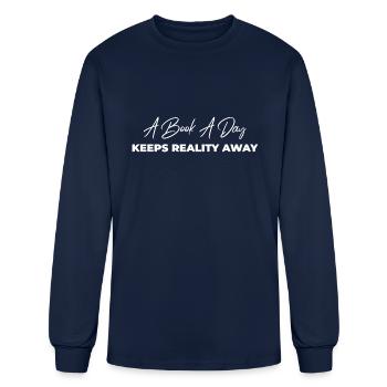 A Book A Day Keeps Reality Away - Men's Long Sleeve T-Shirt - navy - Front