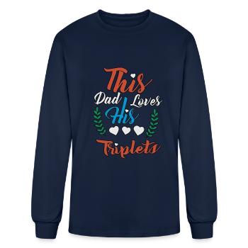 Ce père aime ses triplés - T-shirt à manches longues Homme - marine - Devant