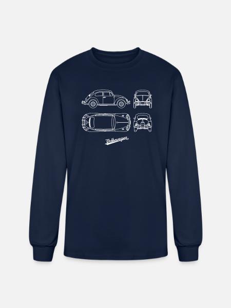 Volkswagen VW Blueprint Beetle White With VW Logo - Men's Long Sleeve T-Shirt - navy