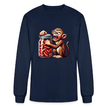 Frustrated monkey with sausage jar - Men's Long Sleeve T-Shirt - navy - Front