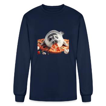 Seerobbe enjoys pizza - Men's Long Sleeve T-Shirt - navy - Front