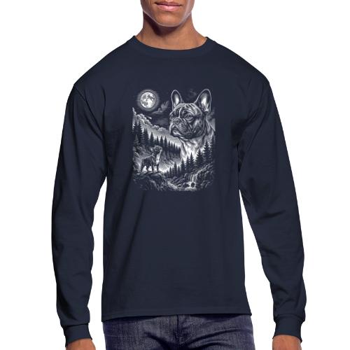 Vintage French Bulldog Moon Howling Tee - Men's Long Sleeve T-Shirt
