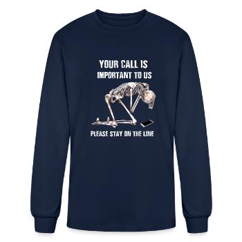 Your Call is Important to Us - frustrated skeleton - Men's Long Sleeve T-Shirt - navy - Front
