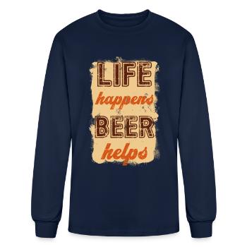 Life happens, beer helps. Vintage style typography - Men's Long Sleeve T-Shirt - navy - Front