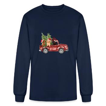 Dachshund On Car Christmas Ornament Xmas Ornaments - Men's Long Sleeve T-Shirt - navy - Front