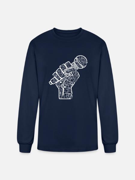 Hand With Microphone Electrics Illustration - Men's Long Sleeve T-Shirt - navy