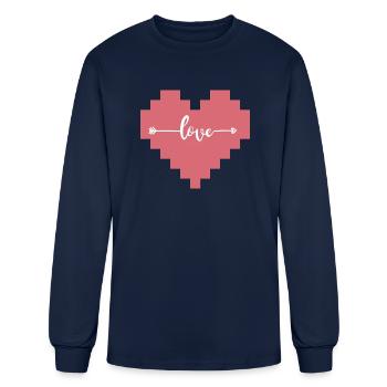 Pixel Heart Love Valentines Day - Men's Long Sleeve T-Shirt - navy - Front