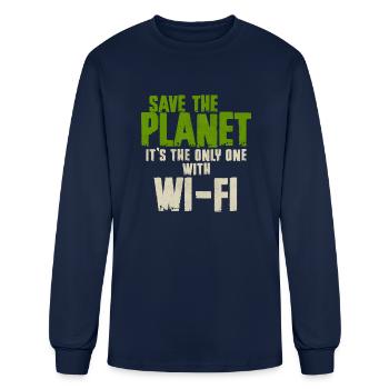 Save The Planet Wifi Addict User - Men's Long Sleeve T-Shirt - navy - Front