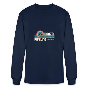 Banzai Pipeline 80'S Graphic North Shore Hawaii Gi - Men's Long Sleeve T-Shirt - navy - Front